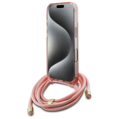 Guess iPhone 16 Pro Case | Pink Hardcase + Crossbody Cord | Phonecase.nl