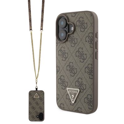 Guess iPhone 16 Plus Crossbody Case | PU Leather + Metal Logo &amp; Rhinestones | Phonecase.nl