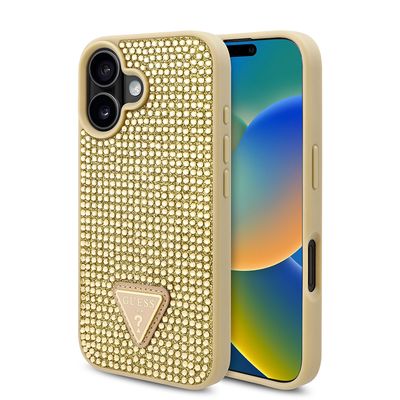 Guess iPhone 16 Plus harde hoes | Metalen logo + strasssteentjes | Phonecase.nl