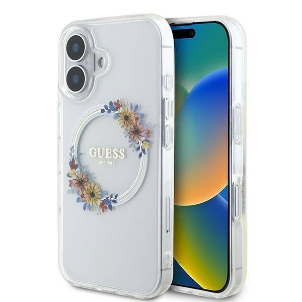 Guess iPhone 16 Plus | Hardcase Floral Wreath | Durable | MagSafe Compatible.