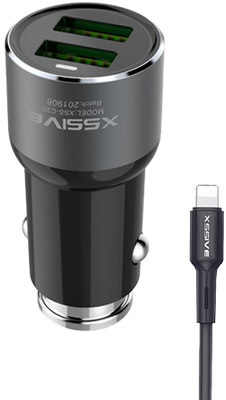 Xssive C30L Duo Car Charger+Cable for iPhone 3.6A - Zwart