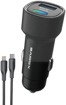 Xssive 48W PD+QC3.0 Fast Car Charger with Type-C to 8 Pin Cable XSS-CC40L - Black