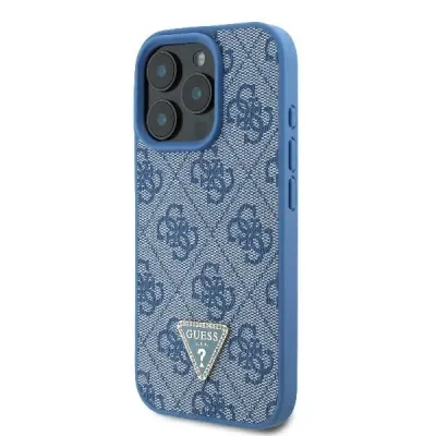 Guess iPhone 16 Pro Max Case | PU Leather + Rhinestone Triangle Design | Phonecase.nl