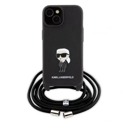 Karl Lagerfeld iPhone 15 TPU Hardcase - Saffiano - Ikonik Metal Pin - Crossbody