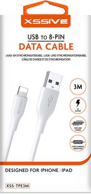 Xssive TPE Series USB to 8 Pin Cable 3m XSS-TPE3M for iPhone - White
