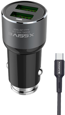 Xssive C30C Duo Car Adapter+Type-C Cable 3.6A - Zwart