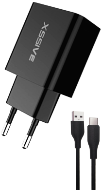 Xssive 18W QC Quick Charger &amp; USB C-Cable XSS-AC61B2IN1 - Black