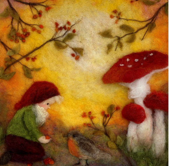 Carte à insérer pour Lampe Au fil des Saisons - Illustratrice A. Galland - Gnome with Mushrooms