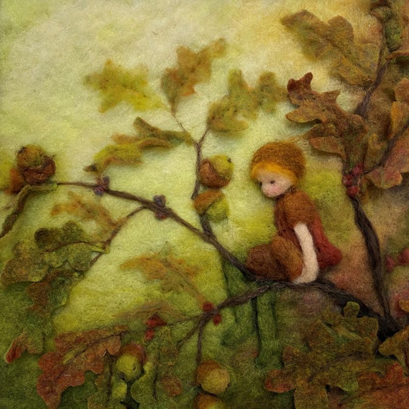 Carte à insérer pour Lampe Au fil des Saisons - Illustratrice A. Galland - High in the Oak tree