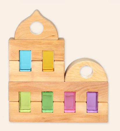 BAUSPIEL Grands blocks translucides Pastel - 12 pièces