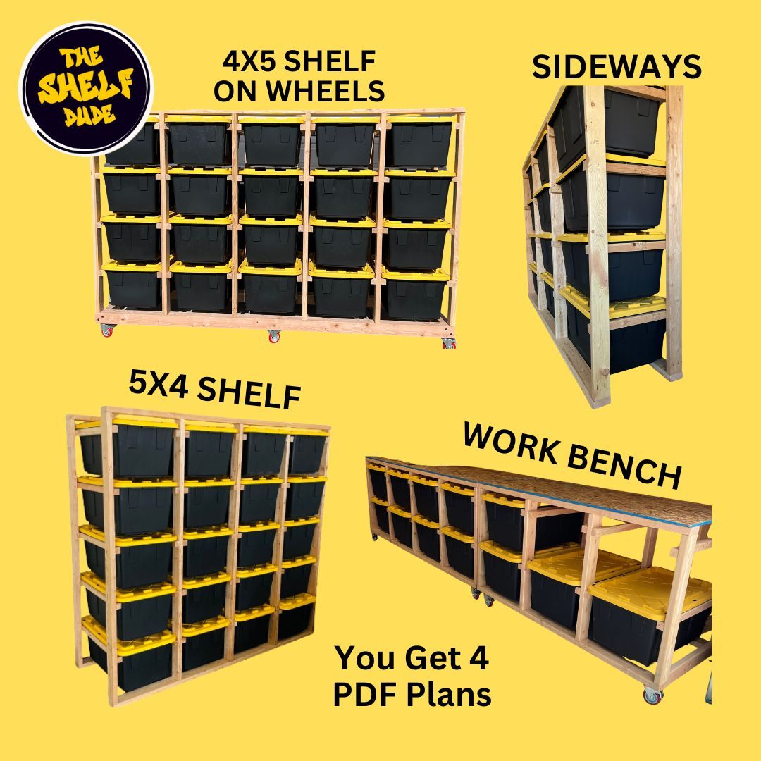 Mobile Storage Rack: 4x5, 5x4, Sideways &amp; Work Bench Shelf Plans