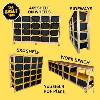 Mobile Storage Rack: 4x5, 5x4, Sideways &amp; Work Bench Shelf Plans