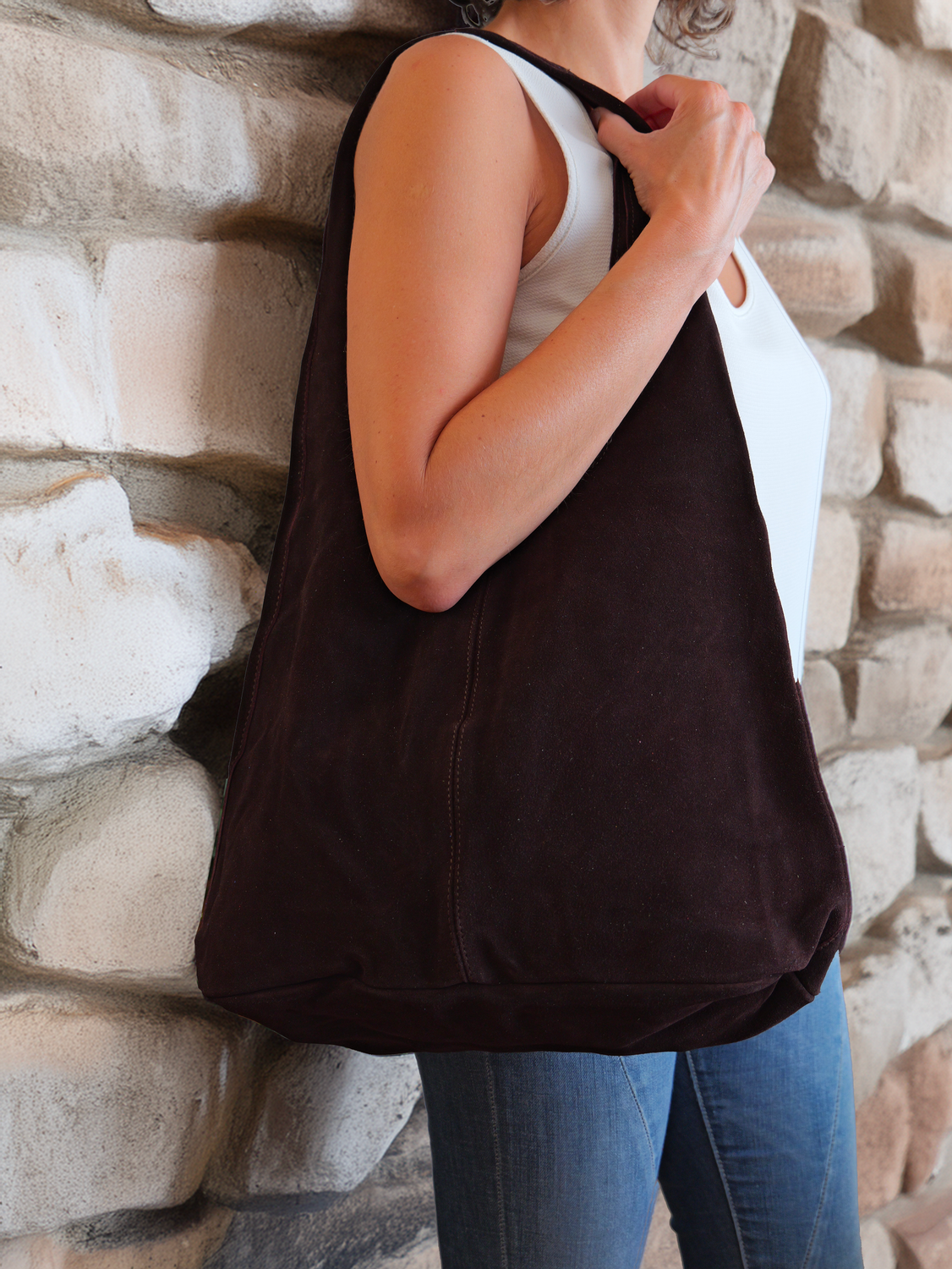 Sac ISBAAH en cuir suédé marron