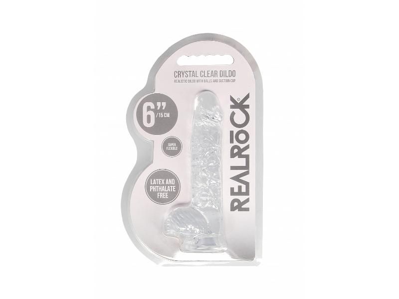 Realrock 6in Crystal Clear Realistic Dildo With Balls, Color: Transparent
