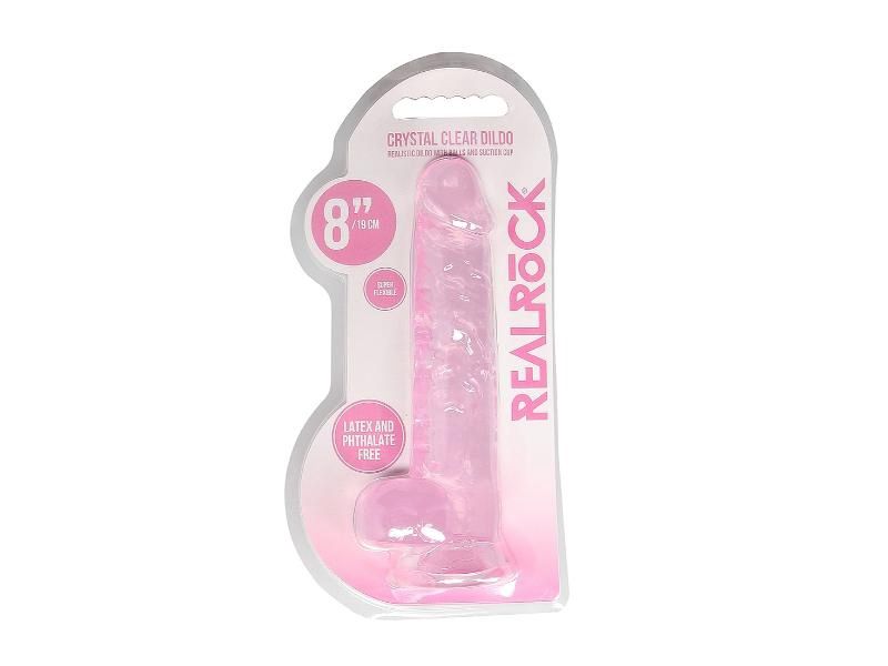 Realrock 8in Crystal Clear Realistic Dildo With Balls, Color: Pink