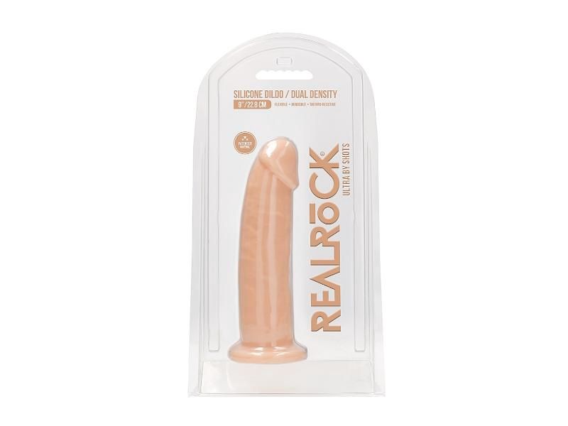 Realrock 9in Dual Density Silicone Dildo No Balls, Color: Flesh