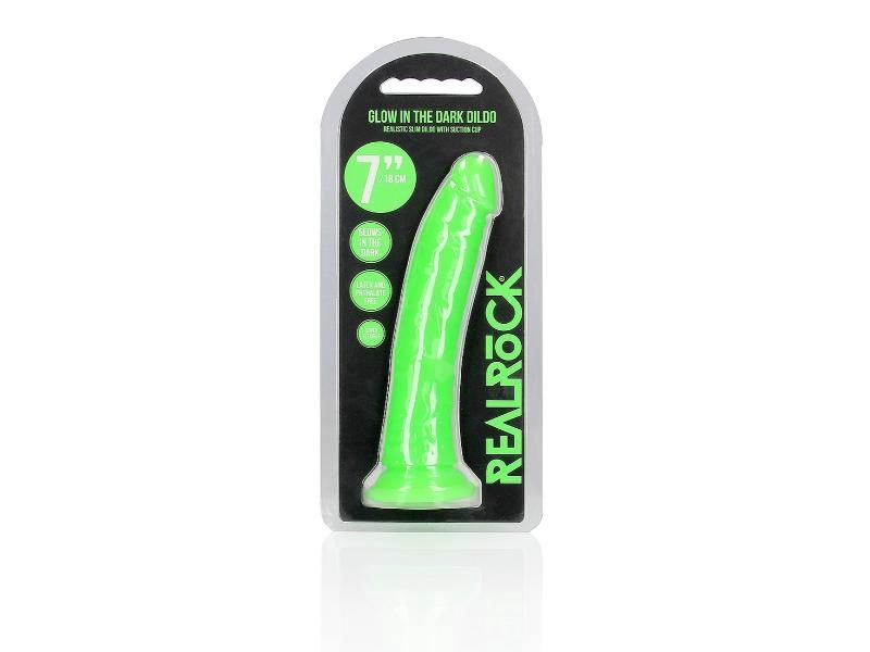 Realrock 7in Glow In The Dark Neon Slim No Balls, Color: Green