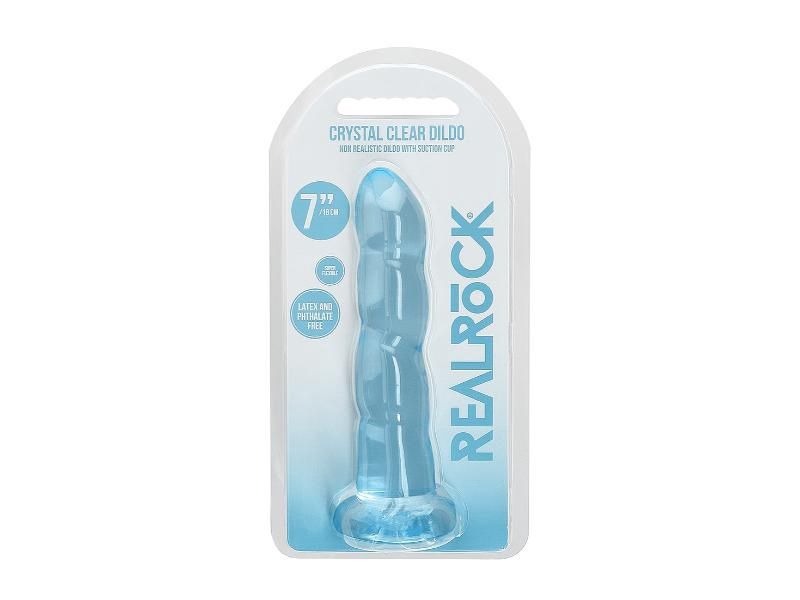 Realrock 7in Crystal Clear Non Realistic Dildo No Balls Blue