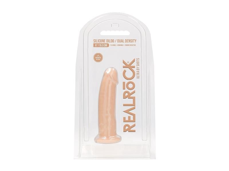 Realrock 6in Dual Density Silicone Dildo No Balls, Color: Flesh