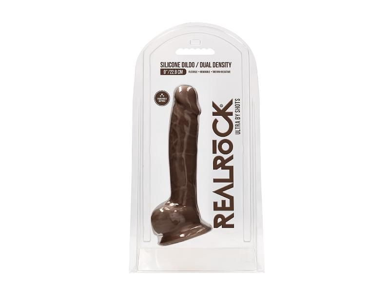 Realrock 9in Dual Density Silicone Dildo With Balls Brown