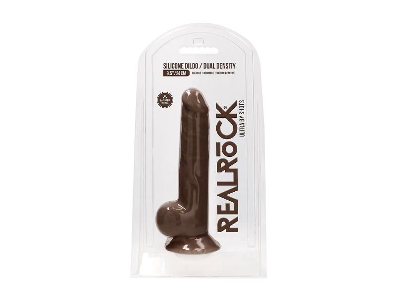 Realrock 9.5in Dual Density Silicone Dildo With Balls Brown