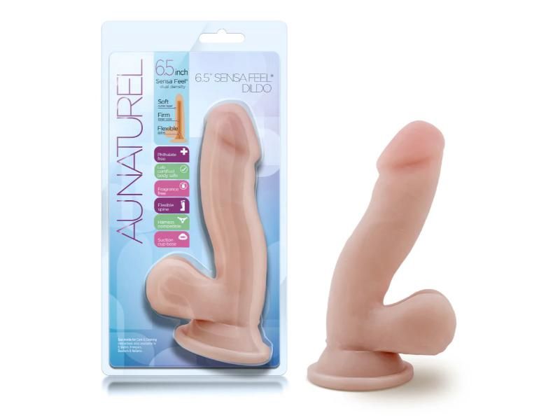 Au Naturel 6.5in Sensa Feel Dildo With Balls And Suction, Color: Beige