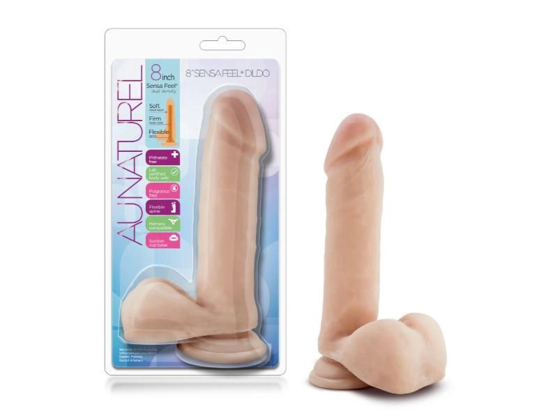 Au Naturel 8in Sensa Feel Dildo With Balls And Suction, Color: Beige