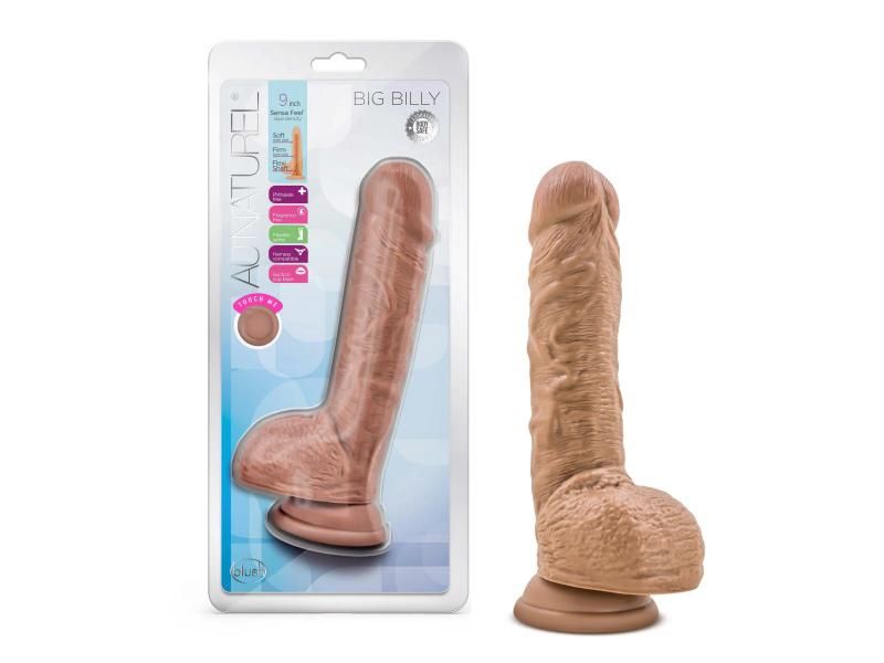 Au Naturel 9in Big Billy Mocha Dildo With Balls And Suction