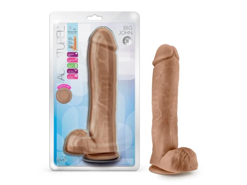 Au Naturel 11in Big John Mocha Dildo With Balls And Suction