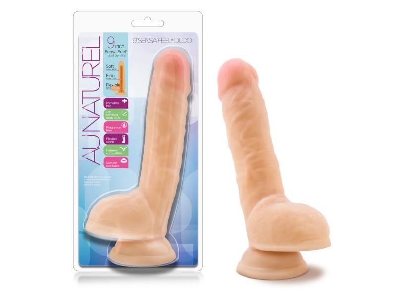 Au Naturel 9in Sensa Feel Dildo With Balls And Suction Cup, Color: Beige