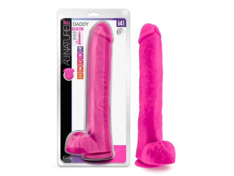 Au Naturel 14in Daddy Long Dildo With Balls And Suction, Color: Pink