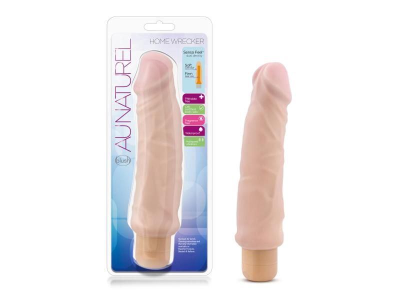 Au Naturel 9.5in  Home Wrecker Vibrating Dildo, Color: Beige