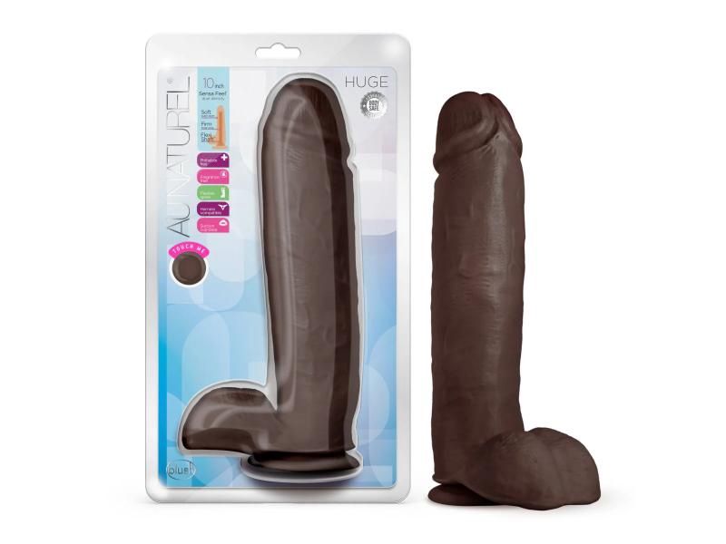 Au Naturel 10in Huge Chocolate Dildo With Balls And Suction
