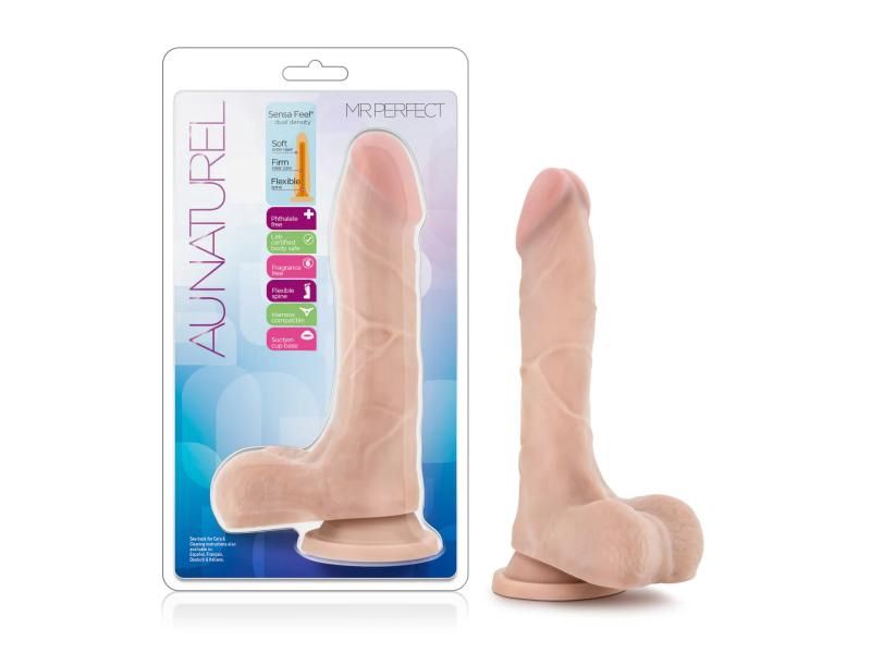 Au Naturel 8.5in Mister Perfect Dildo With Balls And Suction, Color: Beige