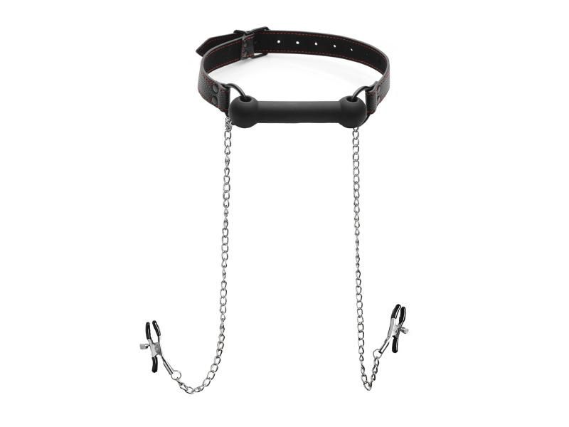 Strict Silicone Bit Gag With Nipple Clamps
