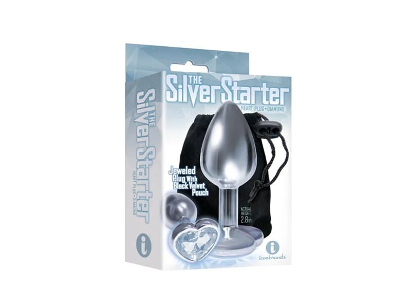 Silver Starter Heart Jewel Butt Plug, Color: Diamond