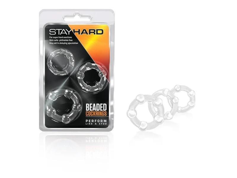 Stay Hard Beaded Cock Rings Clear