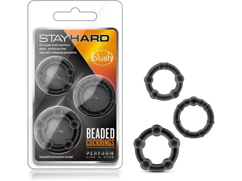 Stay Hard Beaded Cock Rings Black