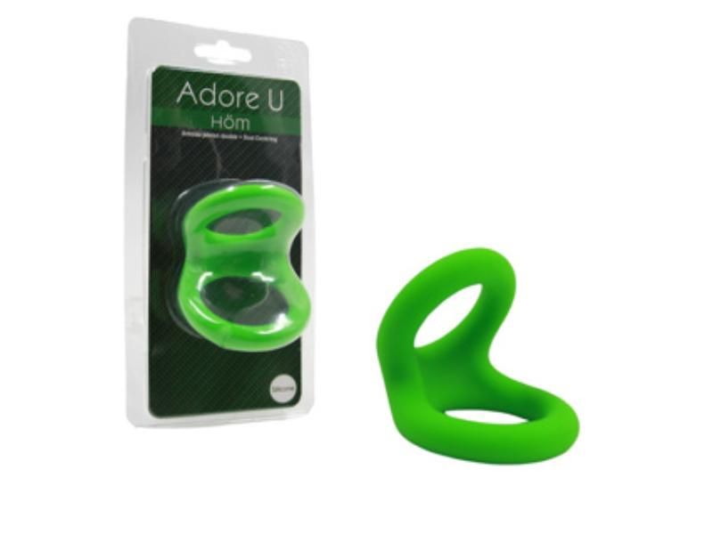 Adore U Hom Silicone Double Cockring Green, Size: Small