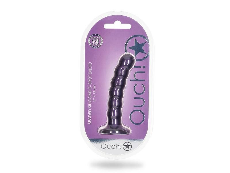 Ouch Beaded Silicone G-Spot Dildo 5in Metallic Purple