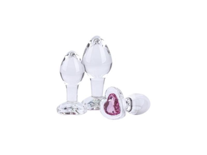 Nobu 3 Piece Rose Heart Handcrafted Glass Plug Set