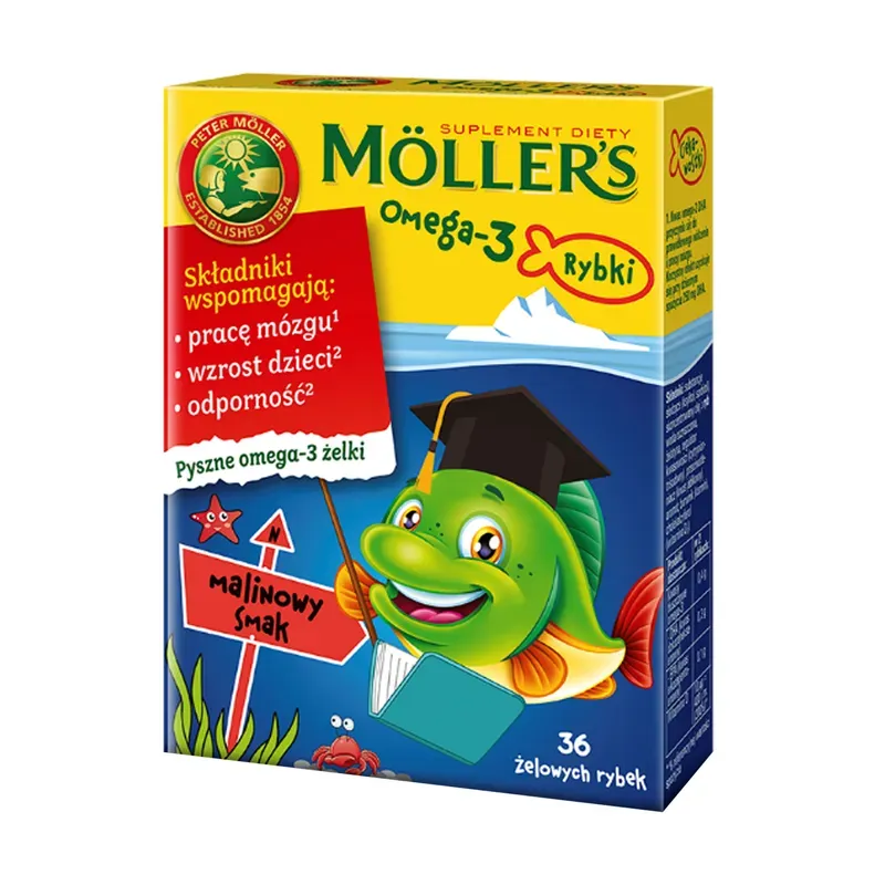 Mollers Omega-3 Rybki, Żelki, Smak Malinowy - Omega-3 Fish-shaped Gummies