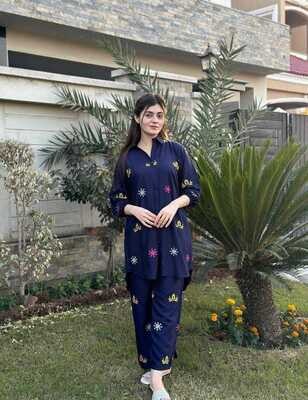 2 Pcs Stitched Linen Embroidered Maxi