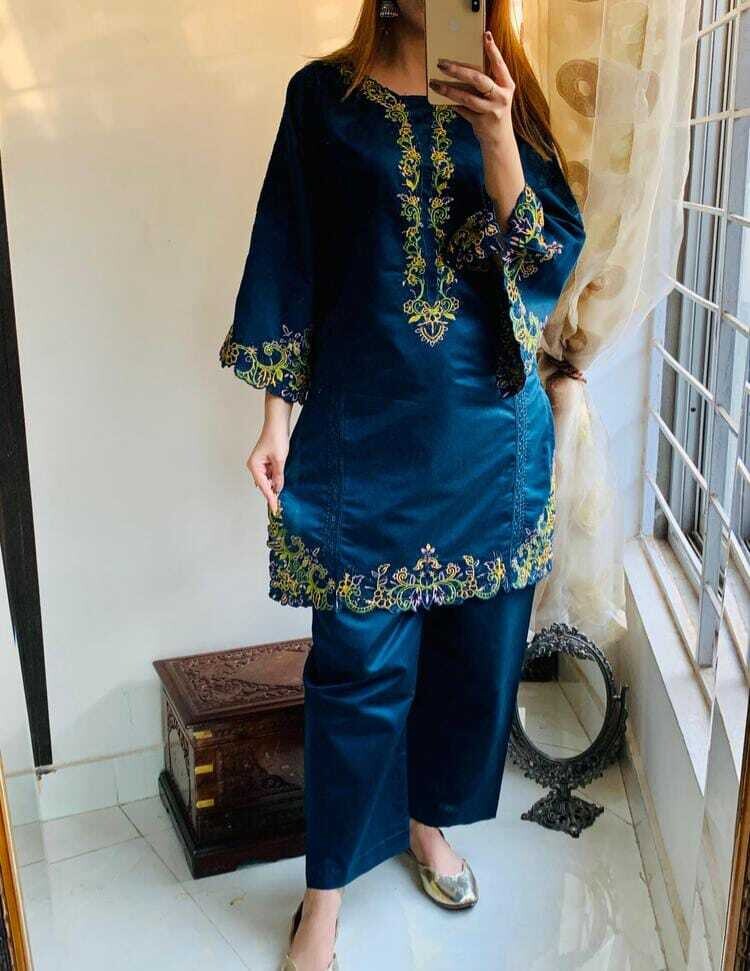 2 Pcs Stitched Khadi Net Cutwork Embroidered Suit