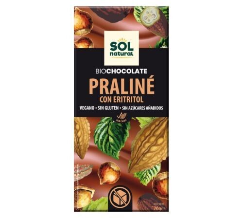 Chocolate Praline Eritritol Bio Vegan SinGluten 70g Solnatural