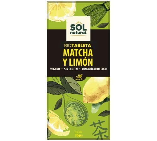 Chocolate Matcha y Limon SinGluten Bio Vegan 70g Solnatural
