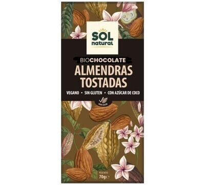 Chocolate de Almendras Tostadas SinGluten Bio Vegan 70g Solnatural