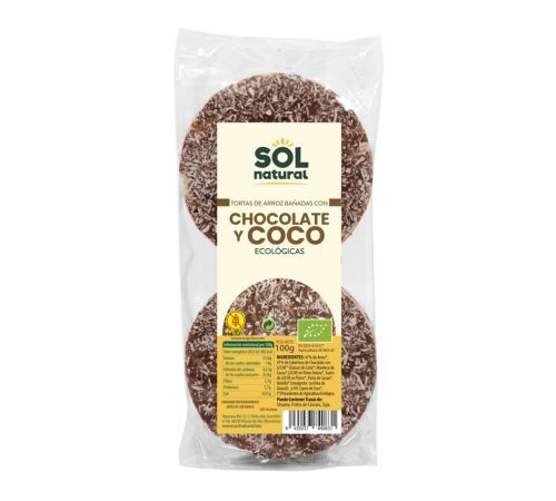 Tortas de Arroz Bañadas con Chocolate y Coco SinGluten Bio 100g Solnatural