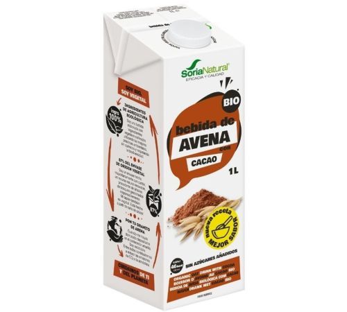 Bebida Vegetal de Avena con Cacao Vegan SinAzucar Bio 1L Soria Natural