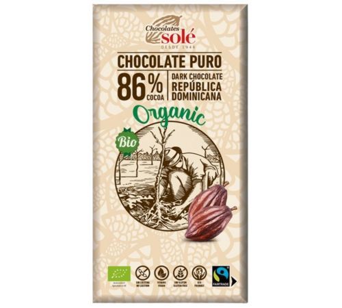 Chocolate Negro 86 SinGluten Bio Vegan 100g Chocolates Sole